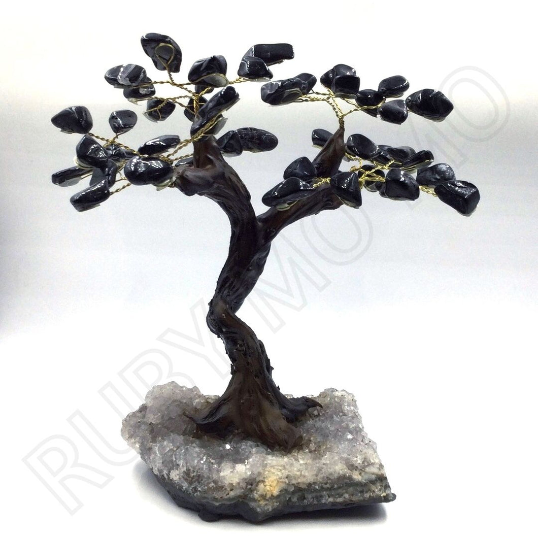 Black Tourmaline Gemstone Tree with quartz base big