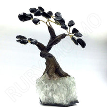 Load image into Gallery viewer, side view of Black Tourmaline Gemstone Tree with quartz base small
