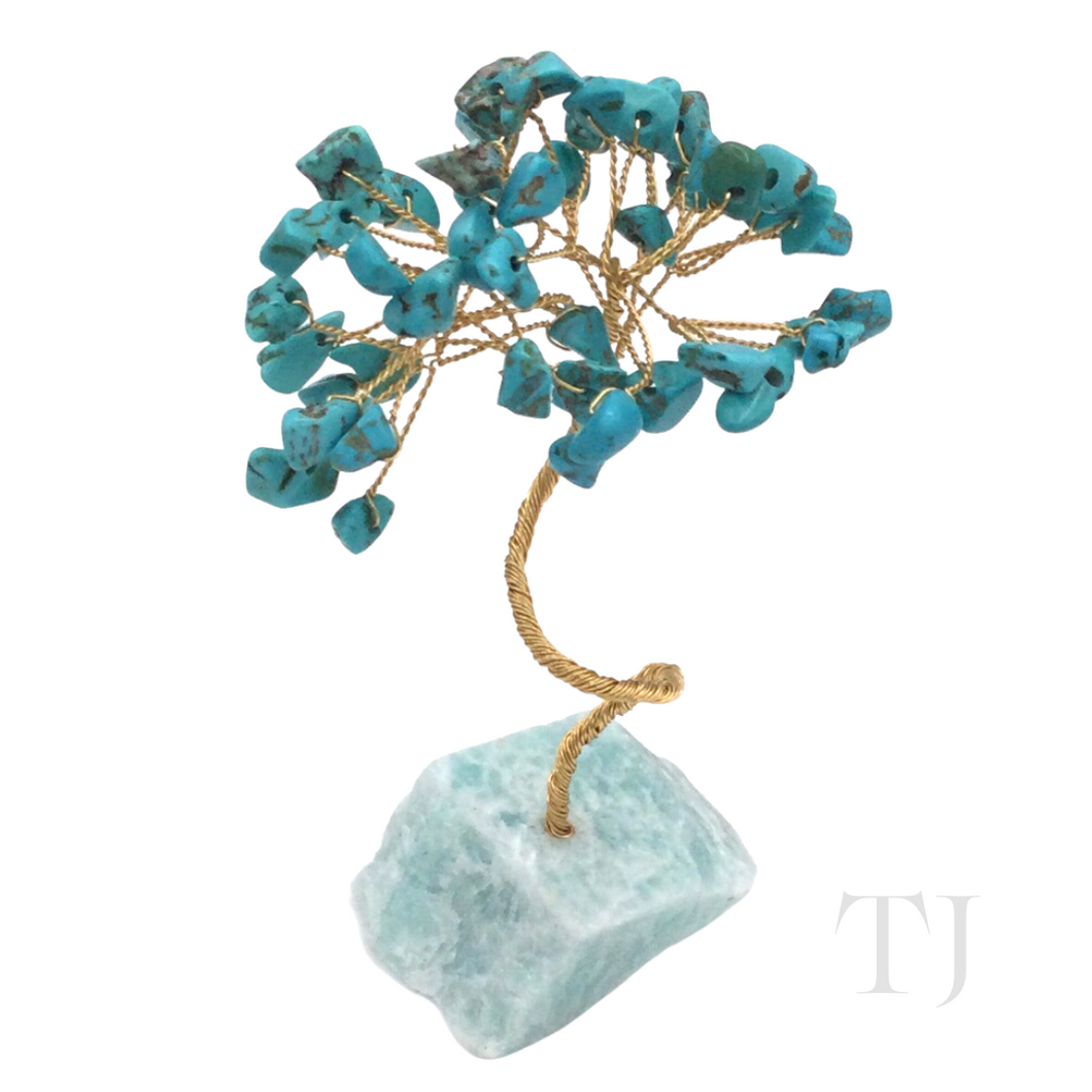 Blue Turquoise Gemstone Small Tree with Base