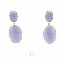 将图片加载到图库查看器，Blue Lace Agate Oval Cabochon hanging earrings in sterling silver
