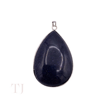 Load image into Gallery viewer, Blue Gold Sandstone tear drop stone in sterling silver frame pendant
