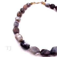 Load image into Gallery viewer, Botswana Agate Faceted Tube Necklace in Sterling Silver
