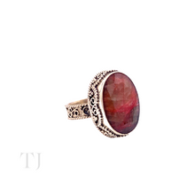 Load image into Gallery viewer, Indian Ruby Oval Cut with Kanote Designed Ring in Sterling Silver
