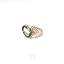 Load image into Gallery viewer, Green Amethyst Twisted Style Ring in Sterling Silver
