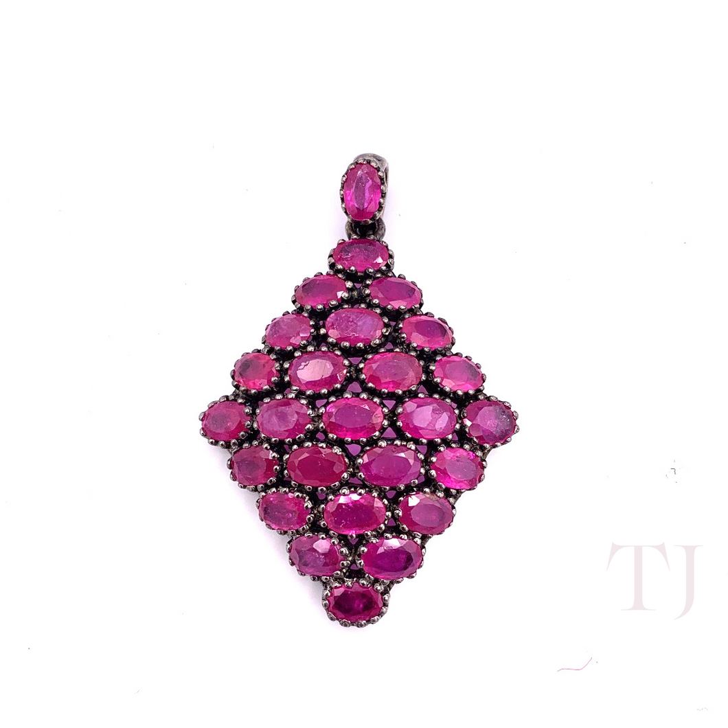 Ruby Rhombus Pendant in Sterling Silver Rhodium Coated