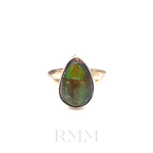 Load image into Gallery viewer, Ammolite Gemstone tear drop Ring in sterling silver
