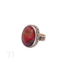 Загрузить изображение в средство просмотра галереи, Indian Ruby Oval Cut with Kanote Designed Ring in Sterling Silver
