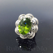 Load image into Gallery viewer, Peridot with Diamonique Ring in Sterling Silver
