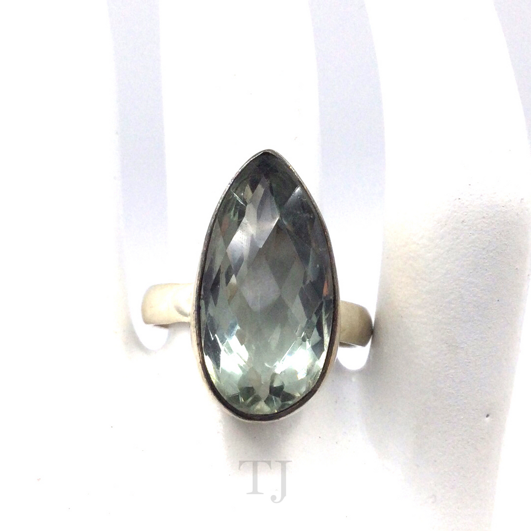 Green Amethyst Ring in Sterling Silver