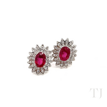 Load image into Gallery viewer, Ruby sunflower shaped earrings in sterling silver
