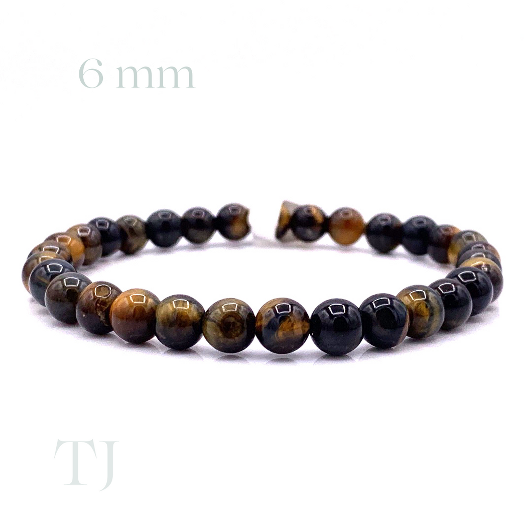 Blue Tiger's Eye bead bracelet with elastic string, 6 mm