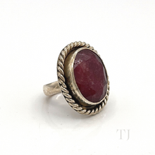 Load image into Gallery viewer, Side view of Indian Ruby Round Ring in sterling silver
