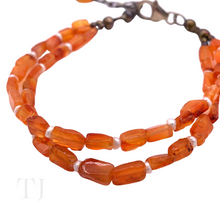 Cargar imagen en el visor de la galería, Carnelian tubes with flat pearls in between sterling silver bracelet
