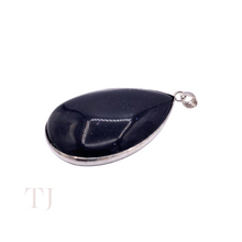 将图片加载到图库查看器，Blue Gold Sandstone tear drop stone in sterling silver frame pendant
