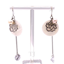 Load image into Gallery viewer, Freshwater Pearl with Swarovski Hanging Earrings in Sterling Silver
