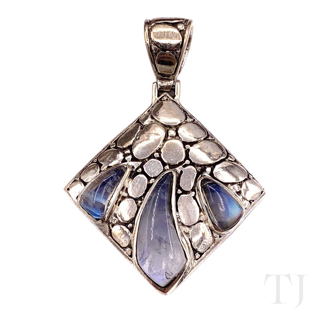 Moonstone Pendant in Rhombus Sterling Silver Frame