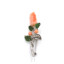 Load image into Gallery viewer, Italian Salmon Coral Brooch in Sterling Silver
