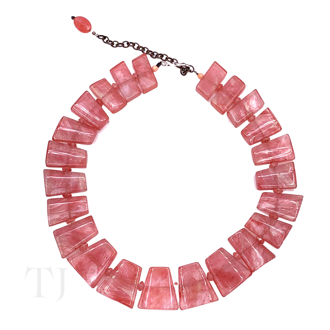 cherry quartz flat stick necklace with extension