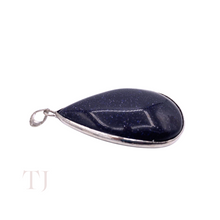 Load image into Gallery viewer, Blue Gold Sandstone tear drop stone in sterling silver frame pendant
