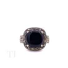 Load image into Gallery viewer, Black Onyx Square Cabochon Ring in Sterling Silver
