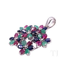 Cargar imagen en el visor de la galería, Multi Gemstones Flower Pendant in Sterling Silver
