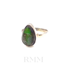 Load image into Gallery viewer, Ammolite gemstone tear drop ring in sterling silver
