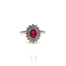 Load image into Gallery viewer, Ruby sunflower shaped ring in sterling silver
