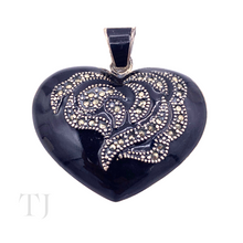 将图片加载到图库查看器，Black Onyx Heart Shape Pendant in Sterling Silver
