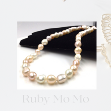 Cargar imagen en el visor de la galería, Multi-color Freshwater Oval Baroque Pearl Necklace in Sterling Silver
