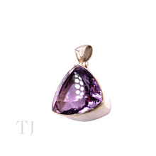 Load image into Gallery viewer, Side view of Amethyst Triangular cur pendant in sterling silver
