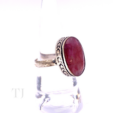 Load image into Gallery viewer, Indian Ruby Oval Cut with Heart Designed Ring in Sterling Silver
