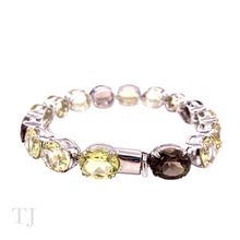 Load image into Gallery viewer, Green Amethyst &amp; Smoky Quartz Oval Faceted Bracelet in 925
