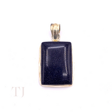 Load image into Gallery viewer, Blue Gold Sandstone cabochon in sterling silver setting pendant with a bail
