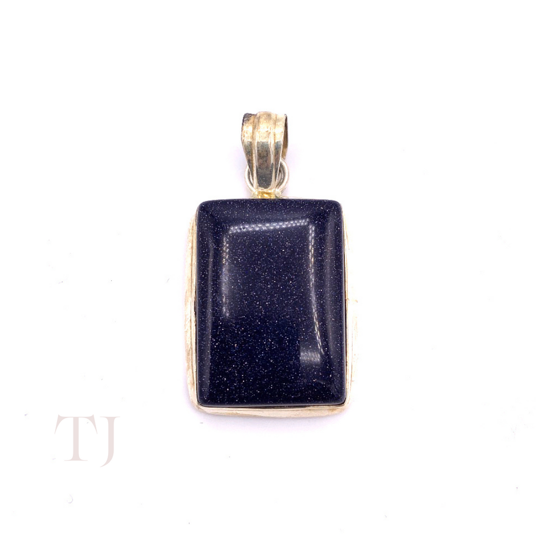 Blue Gold Sandstone cabochon in sterling silver setting pendant with a bail