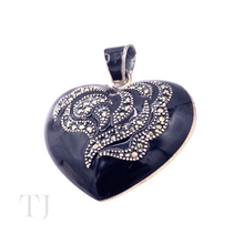 将图片加载到图库查看器，Black Onyx Heart Shape Pendant in Sterling Silver
