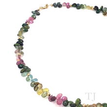 Загрузить изображение в средство просмотра галереи, Multi-colored Tourmaline Flower Chip Necklace in 14k Gold
