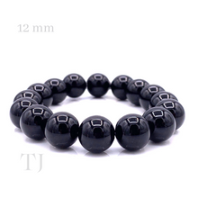 将图片加载到图库查看器，Black onyx 12 mm bead bracelet with elastic string
