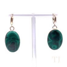 Cargar imagen en el visor de la galería, Malachite Oval Earrings in Sterling Silver
