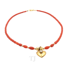 Cargar imagen en el visor de la galería, Italian Salmon Coral Necklace with 14k Gold Heart Pendant
