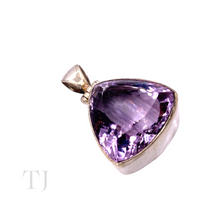 Load image into Gallery viewer, Top side view of Amethyst Triangular cut pendant in sterling silver
