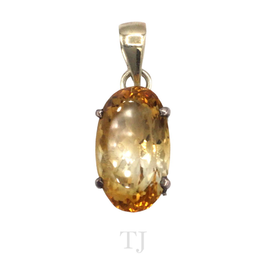 Yellow Topaz Oval Pendant in Sterling Silver