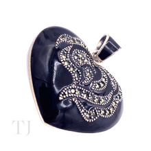 将图片加载到图库查看器，Black Onyx Heart Shape Pendant in Sterling Silver
