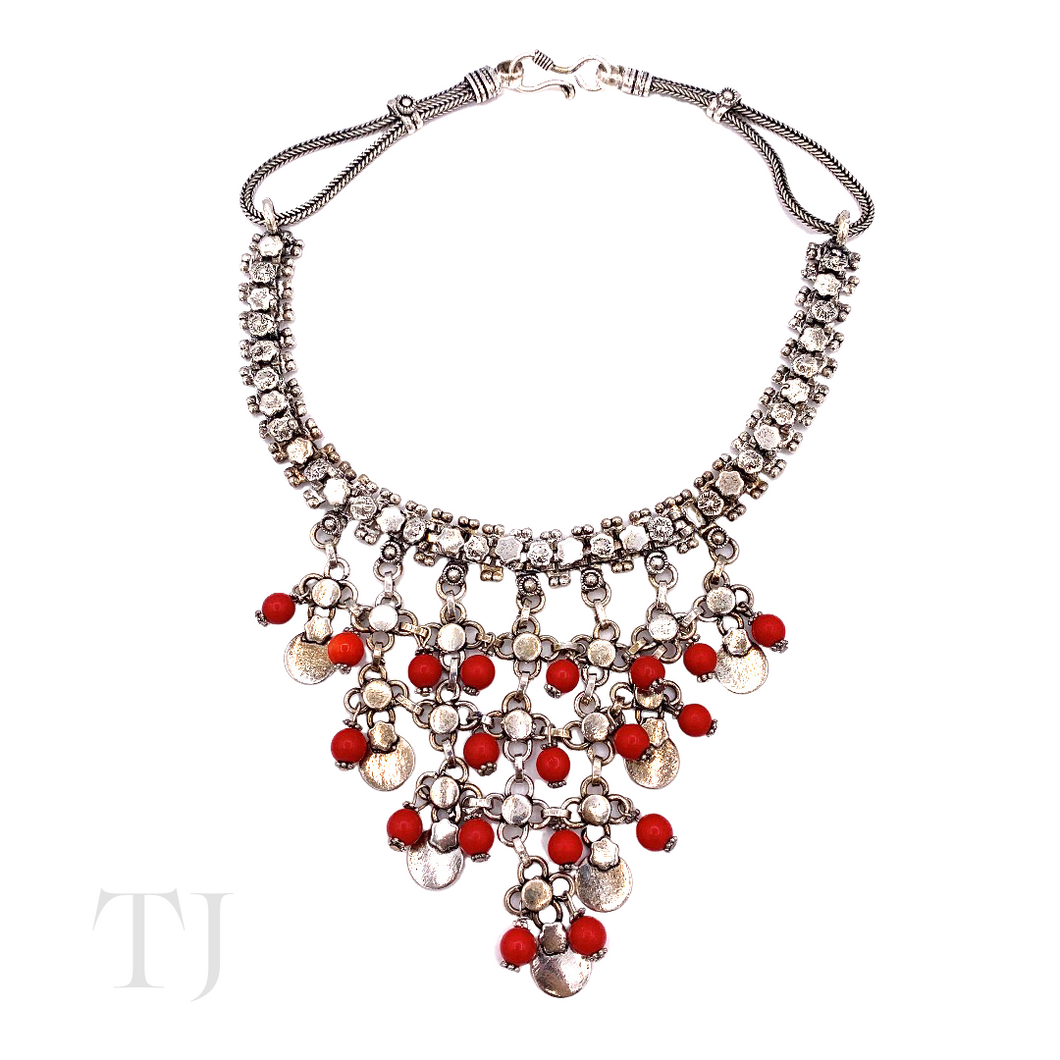 Coral Beads in Sterling Silver Necklace