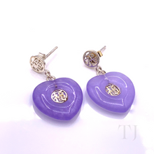 Load image into Gallery viewer, Lavender Jade Heart Earrings in Sterling Silver
