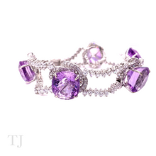 将图片加载到图库查看器，Amethyst princess cut stones are placed in a sterling silver framed bracelet 
