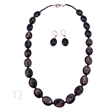 将图片加载到图库查看器，Black Onyx Flat Oval Necklace &amp; Earrings Set
