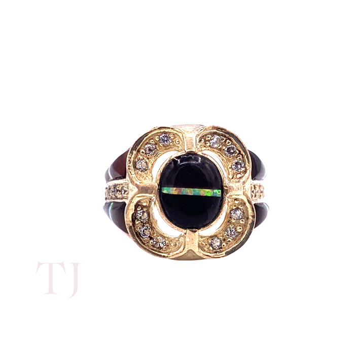 Black Onyx with Opal Ring in Sterling Silver