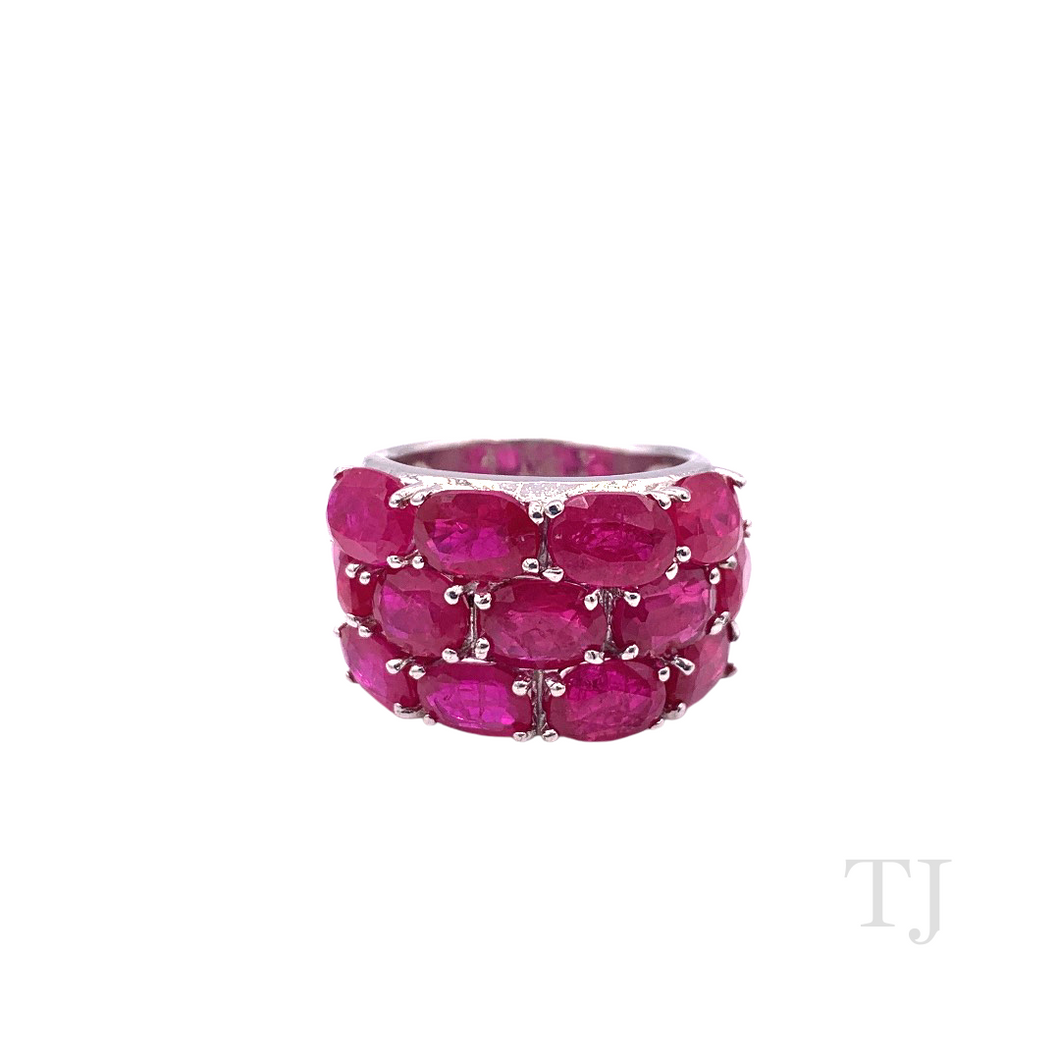 Ruby Triple Line Ring in Sterling Silver