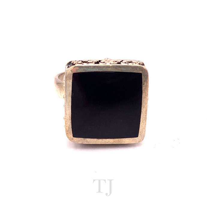 Black Onyx Square Shape Ring in Sterling Silver