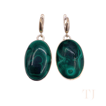 Load image into Gallery viewer, Malachite Oval Earrings in Sterling Silver
